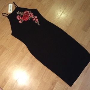 Black Body Con Dress with Floral Detail